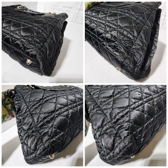 Authentic CHRISTIAN DIOR Cannage Quilted Satin Charming Lock Tote Bag Black - Picture 7 of 13